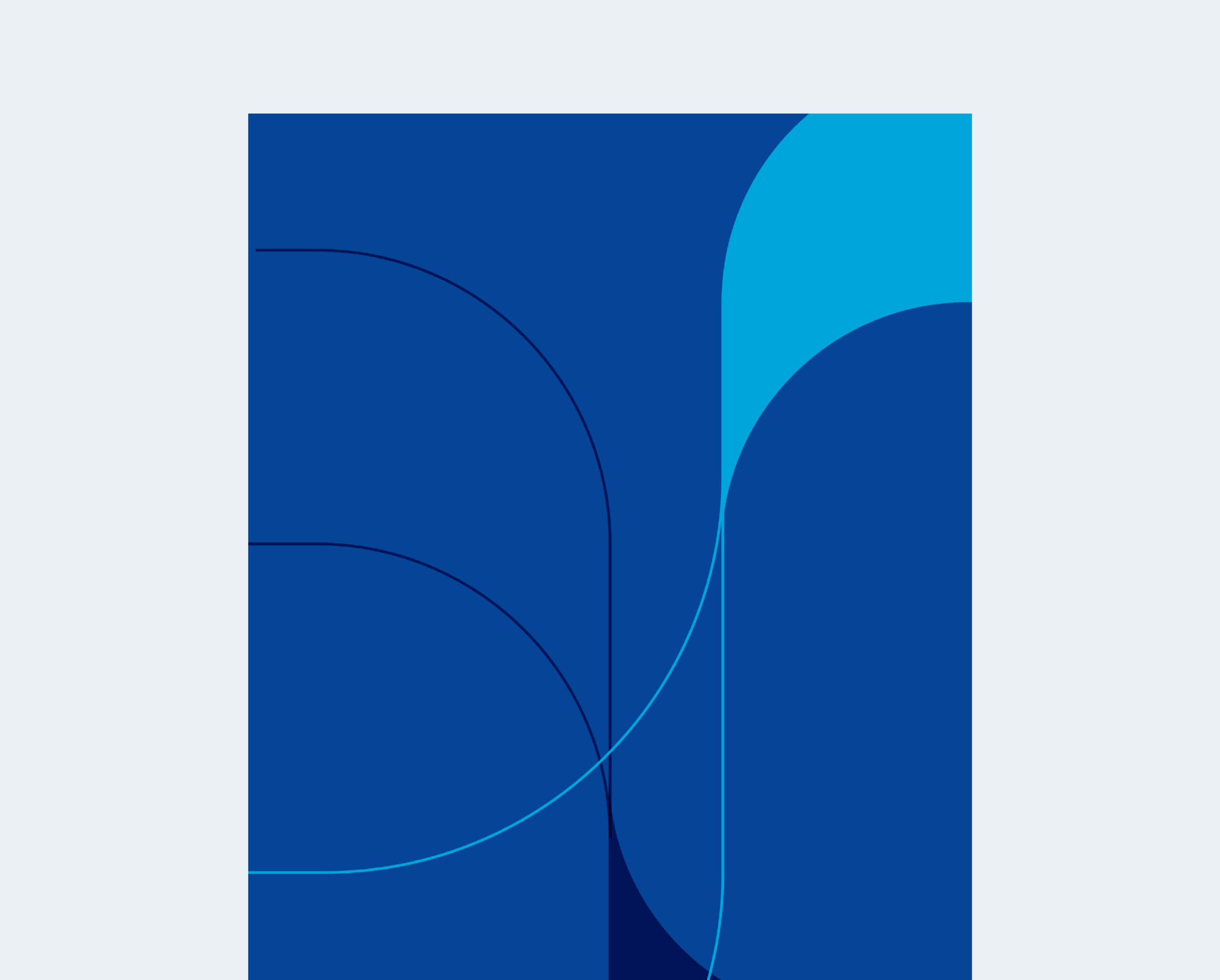 Abstract graphic in WHU blue tones with curved lines and geometric shapes used as a brand background element.