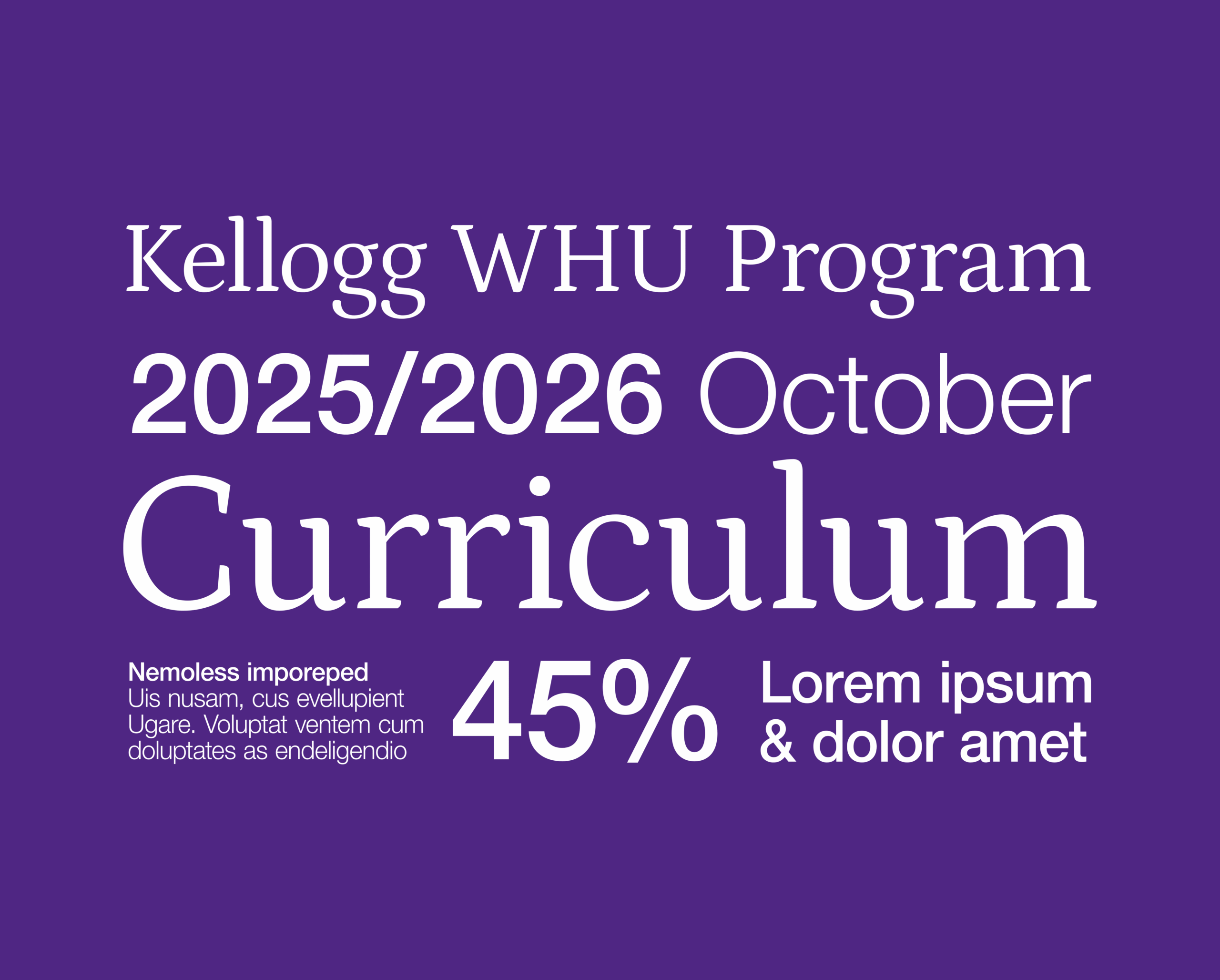 Typography-based design on a purple background displaying the Kellogg-WHU Program, year, and curriculum information.