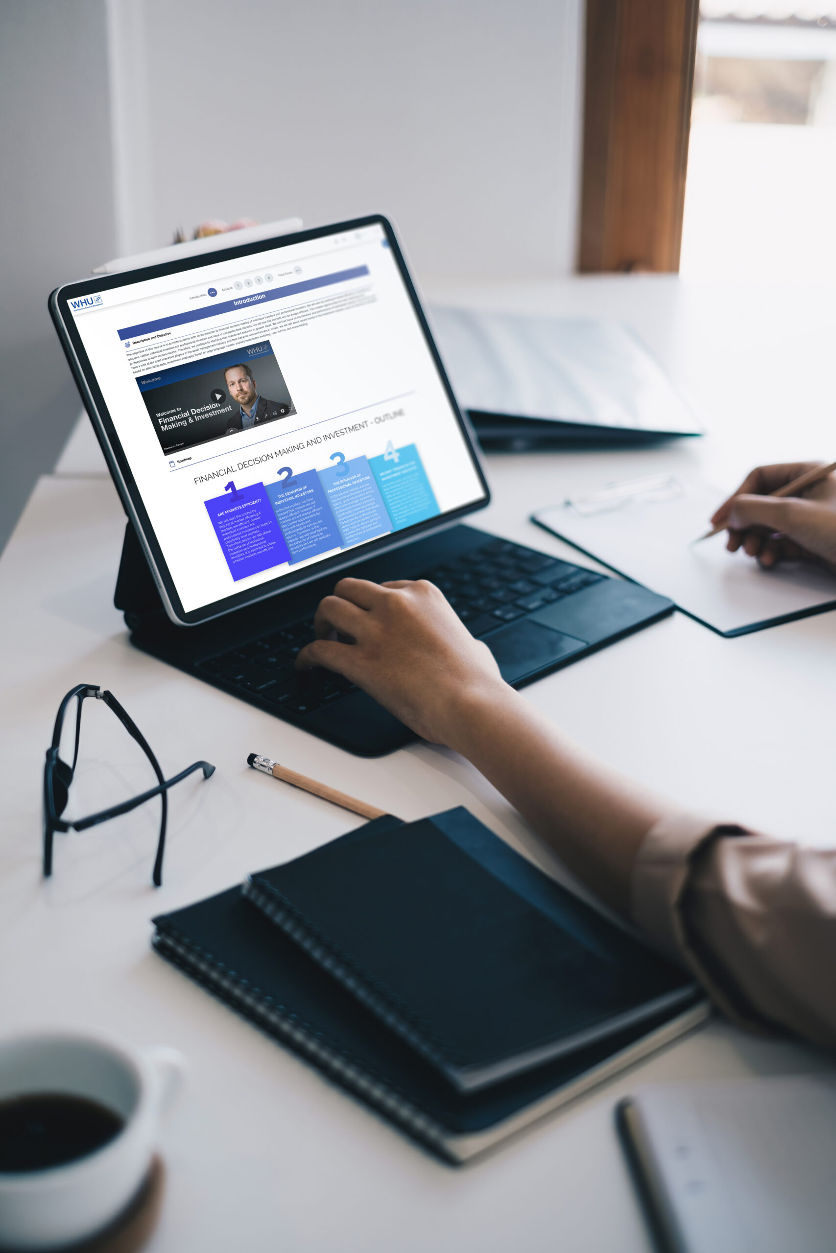 E-learning ,online ,education and internet. Student video conference e-learning with teacher on tablet at home
